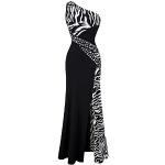 Angel-fashions Damen One-Shoulder-Zebra Gemstones Stitching Abendkleid Small schwarz