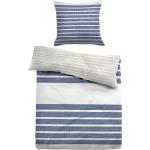 Blå stribet sengetøj 140x200 cm - Blødt bomuldssatin - Blå og hvidt sengesæt - Vendbart design - Tom Tailor
