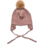 Bonnet Wool Knit Alpaca Pompom Accessories Headwear Hats Winter Hats Pink Huttelihut
