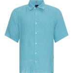 Turkise HUGO BOSS BOSS Sommer Kortærmede skjorter i Hør med korte ærmer Størrelse XL til Herrer 