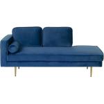 Blå Beliani Lille Chaiselong sofaer i Fløjl med Ben på udsalg 