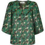 Grønne Bluser med 3/4-ærmer i Polyester med V-udskæring Med 3/4 ærmer Størrelse XL med Blomstermønster til Damer på udsalg 