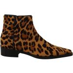 Brune Biker Dolce & Gabbana Læderstøvler i Læder Med lynlåse Størrelse 37 med Leopard til Damer på udsalg 