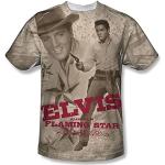 Elvis - Mens Flaming Star T-Shirt, Small, White
