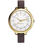 Guldfarvede Esprit Quartz Analog Armbåndsure i Sølv med Læderrem med Dato til Damer 