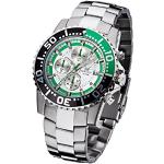 FIREFOX Zion FFS17-108 Silver/Green Men's Watch Chronograph Solid Stainless Steel Safety Folding Clasp 10 ATM Water Resistant, Bracelet