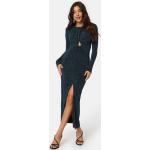 FOREVER NEW Shayna Ruched Front Long Sleeve Midi Dress Teal Glitter 40