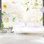 Hvide Fototapet med Blomstermønster på udsalg 