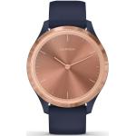 Garmin Vivomove 3S smartwatch armbåndsur i rosaguldfarvet stål med navy-blå silikonerem