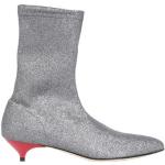 Sølvfarvede Gia Couture Læderstøvler med Glitter med smal sål Størrelse 39 til Damer 
