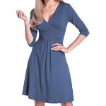 Blå Knælange Aftenkjoler med V-udskæring Med 3/4 ærmer Størrelse XL til Damer 