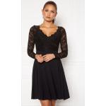 Goddiva Long Sleeve Lace Skater Dress Black XXS (UK6)