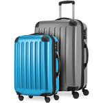 HAUPTSTADTKOFFER - Alex - Set of 2 Hard Shell Suitcases Glossy Medium Suitcase 65 cm + Hand Luggage 55 cm, 74 + 42 Litres, TSA, Silver-cyan blue, Suitcase set