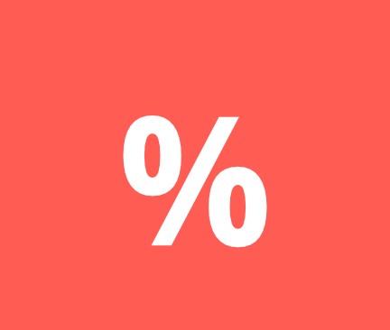 hvidt procenttegn på rød baggrund for at vise udslagsprodukter