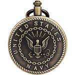 JewelryWe Bronze Retro United States Navy Engraved Men's Quartz Pocket Watch 31.5 Inch Chain