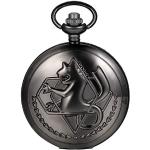 JewelryWe Vintage Fullmetal Alchemist Edward Elric's Pocket Watch Black with 31.9 Inches Chain