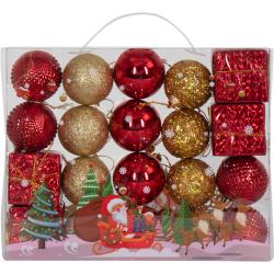 Julekugler - 20stk Røde og guldfarvede - 5 cm i diameter - Flot juletræs kugler og gaver