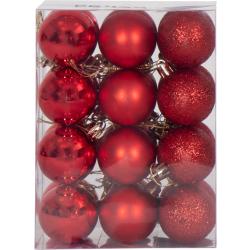 Julekugler - 24 Røde - 4 cm i diameter - Flot juletræspynt