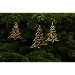 Juletræspynt - Juletræer med guldglimmer måler 10x9 cm