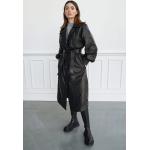 Sorte Trench coats i Læder med Bælte Størrelse XL til Damer 