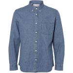 Blå Casual Selected Økologiske Bæredygtige Langærmede skjorter i Denim Button down Med lange ærmer Størrelse XL til Herrer på udsalg 
