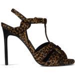 Brune Sommer Sandaler med hæl i Læder med rem Størrelse 38 med Leopard til Damer på udsalg 
