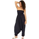 likemary Women's Extra Wide Harem Trousers, Cotton Onesie - 2-in-1 Jumpsuit - Pump Trousers, Optional to Wear as Jumpsuit - Airy Jumpsuit as Light Summer Outfit, Sleeveless, Off Shoulder, Midnight blue, Einheitsgröße