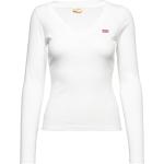 Hvide LEVI'S Langærmede t-shirts med V-udskæring Med lange ærmer Størrelse XL til Damer 
