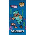Minecraft badehåndklæde - 70x140 cm - Blå børnehåndklæde med Minecraft figurer - 100% Bomuld