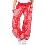 Moda Italy Women's Harem Trousers Balloon Trousers Yoga Trousers Aladdin Trousers Summer Trousers With Tie Belt, Flower Print - Harem red