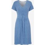 Blå Korte Bæredygtige Sommer Aftenkjoler i Jersey med korte ærmer Størrelse XL med Blomstermønster til Damer på udsalg 