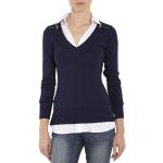 Morgan Women's Plain or unicolor Button Down Long sleeveJumper, Blue (Marine/Blanc), 8 (Brand Size: Xs)