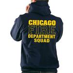 Navy, Squad Company Hooded Sweater Chicago Fire Dept. with Standard Emblem and Lettering in Yellow blue navy Size:M