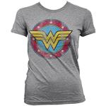 Wonder Woman Offizielles Lizenzprodukt Distressed Logo Damen T-Shirt (H.Grau), Large