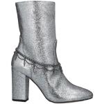 Sølvfarvede Læderstøvler blokhæle Med lynlåse Størrelse 39 til Damer 