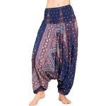 Panasiam Aladdin Pants Unisex Model Peacock 'V', 100% Natural Viscose - Pleasantly Soft and Light, High Quality Elastic Waistband - for Durable Comfortable Fit, Harem Trousers - dark blue, size: l