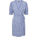 Blå Korte Pieces Wrap kjoler med Pufærmer med V-udskæring Størrelse XL til Damer 