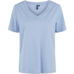 Blå Pieces Kortærmede t-shirts med V-udskæring med korte ærmer Størrelse XL til Damer på udsalg 