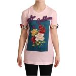 Dolce & Gabbana T-shirts med rund hals med Blomster i Bomuld med korte ærmer Størrelse XL med Blomstermønster til Damer på udsalg 