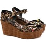 Brune Vintage Dolce & Gabbana Sommer Sandaler med kilehæl med Sommerfugle i Jute Kilehæle Størrelse 37.5 med Leopard til Damer 