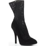 Sorte Vintage Dolce & Gabbana Læderstøvler i Læder Med lynlåse med spidse skosnuder Størrelse 39 med Blomstermønster til Damer 