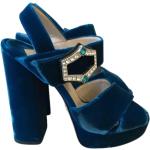 Blå Vintage Prada Sommer Plateau sandaler i Fløjl med Rhinesten Hælhøjde over 9 cm Størrelse 37 til Damer 