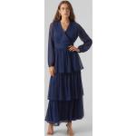 Blå Maxi Vero Moda Sommer Aftenkjoler i Polyester med V-udskæring Med lange ærmer Størrelse XL til Damer på udsalg 