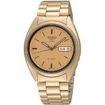 Seiko 5 men's stainless steel watch with a metal strap, gold