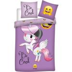 Sengetøj 140x200 cm - Emoji Unicorn - Dynebetræk med 2 i 1 design - 100% bomulds sengesæt