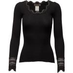 Silk T-Shirt W/ Lace Tops T-shirts & Tops Long-sleeved Black Rosemunde