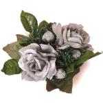 Sølvfarvede Lysmanchetter med Blomster i Sølv med Blomstermønster på udsalg 