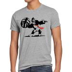 style3 Graffiti Kong Herren T-Shirt Donkey pop Art Banksy Geek SNES Nerd Gamer, Größe:S, Farbe:Grau meliert
