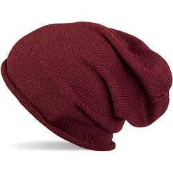 styleBREAKER Warm fine knit beanie hat in plain colours, knitted hat with rolled edge, winter hat, unisex 04024063, bordeaux red