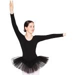 tanzmuster ® Alea Girls' Ballet Dress Tutu Size 92-170 Cotton Ballet Bodysuit with Tulle Skirt Children's Ballet Jersey, black